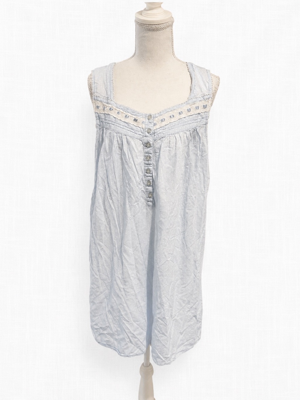 Light Blue Sleeveless Button-Front Tunic Dress